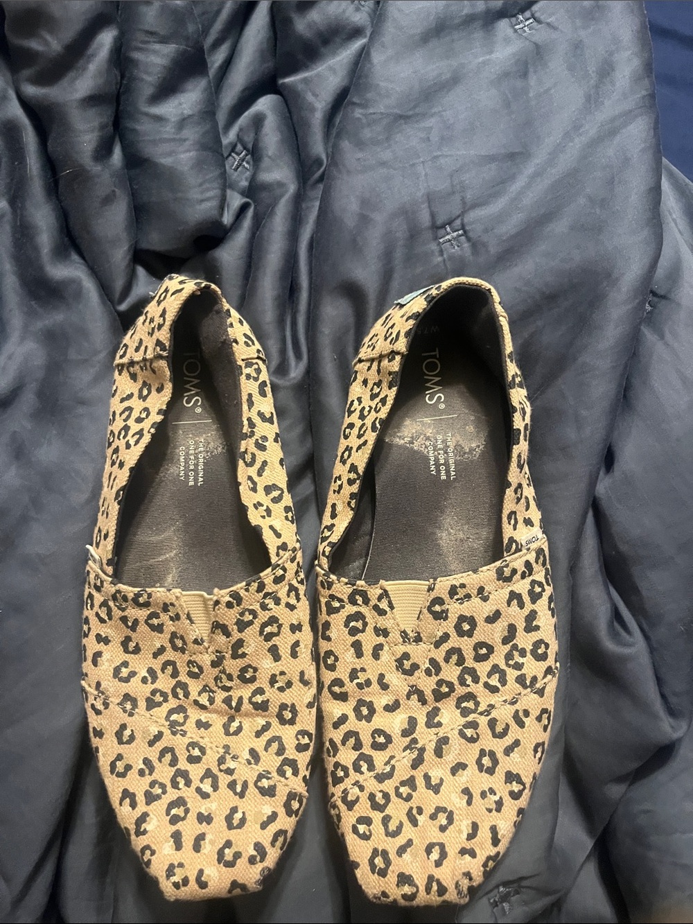 TOMS Leopard-Print Slip-On Flats in Tan and Black